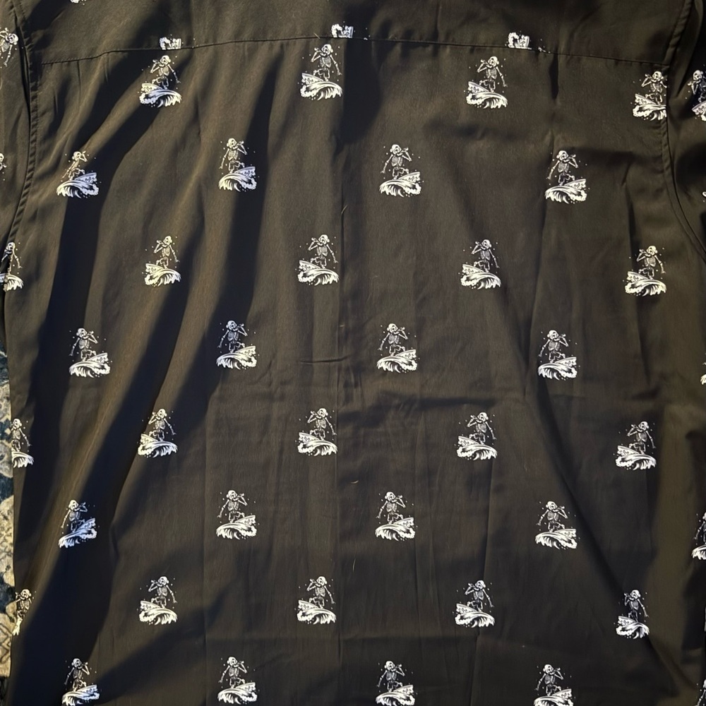 Black Skeleton Surfer Bamboo Style Button Down Men's 3XL Shirt​ - Picture 5 of 7